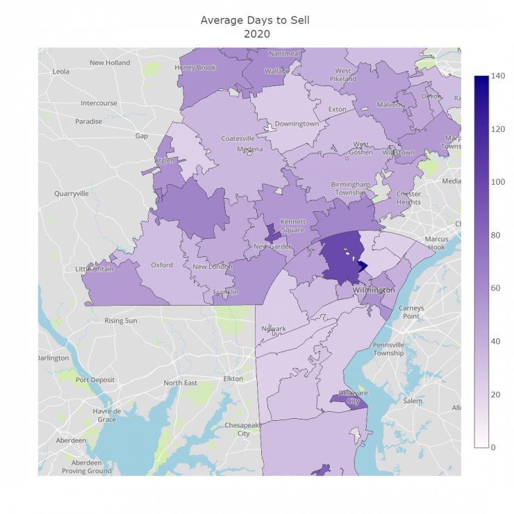 Choropleth 2020 Average Days to Sell.png